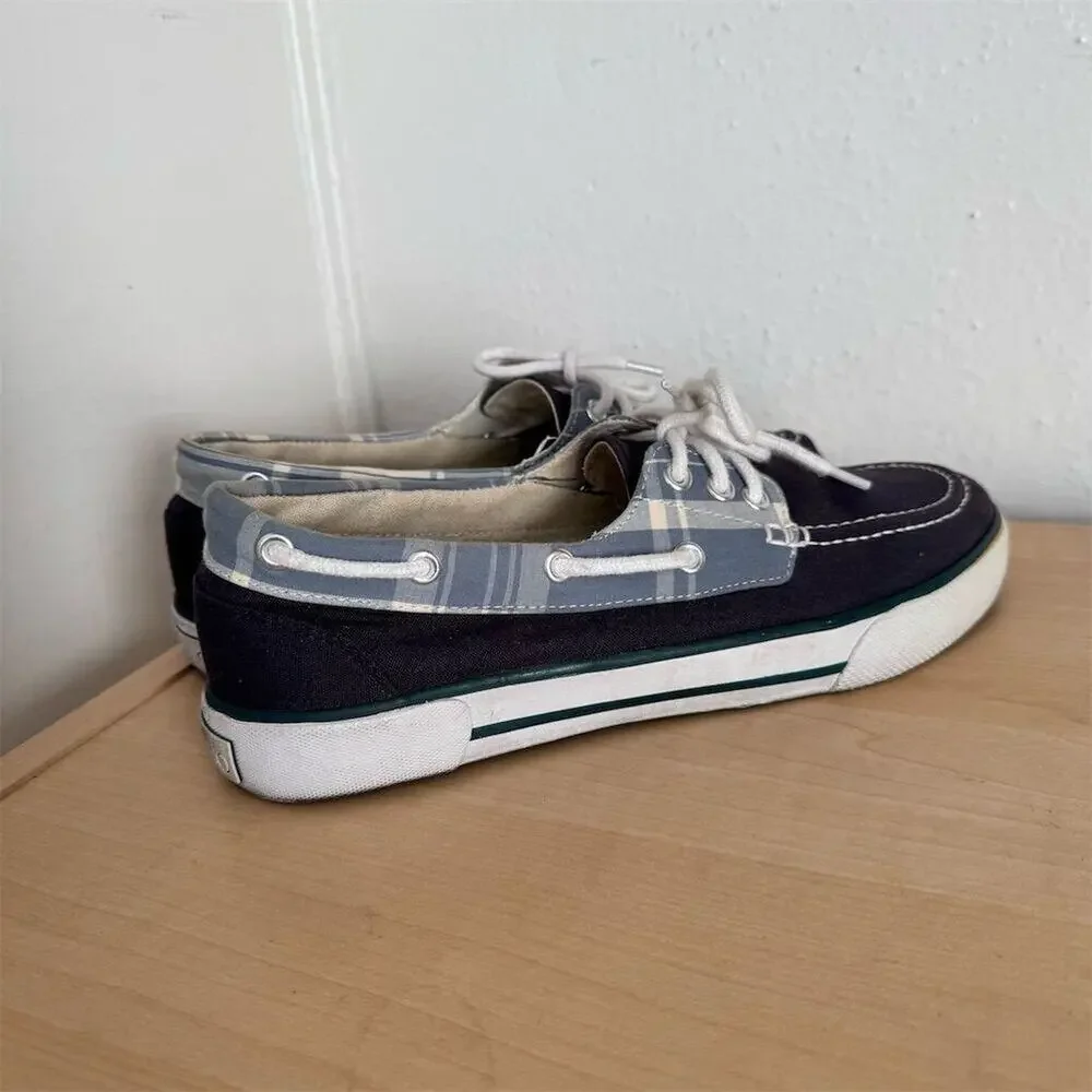 Polo by Ralph Lauren Mens Blue Plaid Boat Shoes Canvas Size 8.5 Casual Loafer